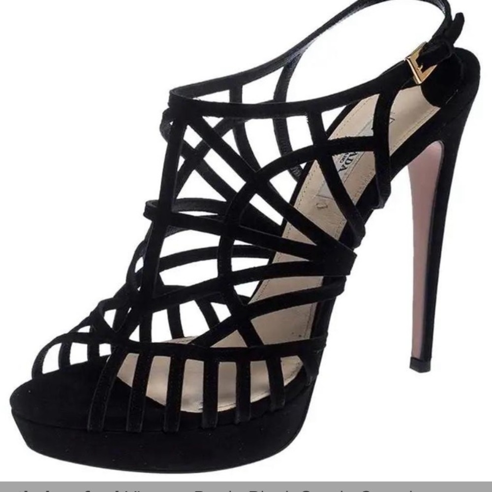 Vintage Prada Black Suede Caged Sandals